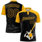 Custom Name and Number Bowling Polo Shirt - Personalized Black Gold 3D Pattern Design Performance Apparel Personalized Black