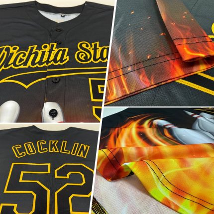 Custom Name and Number Black Gold 3D Flame Baseball Jersey - Personalized Authentic Team Apparel Personalized Black Gold