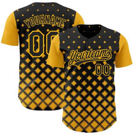 Custom Name Number Baseball Jersey - Personalized Black Gold 3D Geometric Pattern Design Personalized Black Gold 3D Pattern