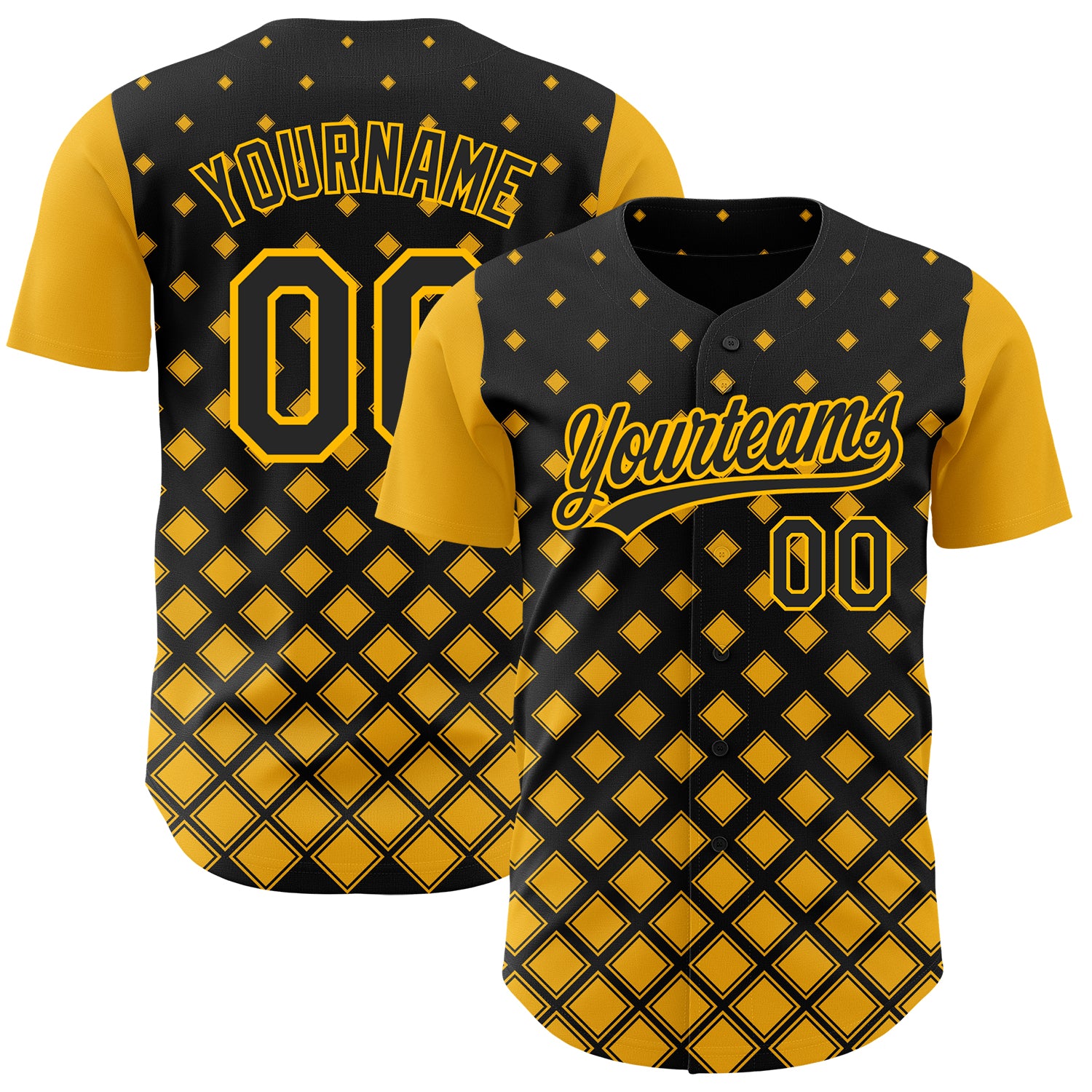 Custom Name Number Baseball Jersey - Personalized Black Gold 3D Geometric Pattern Design Personalized Black Gold 3D Pattern