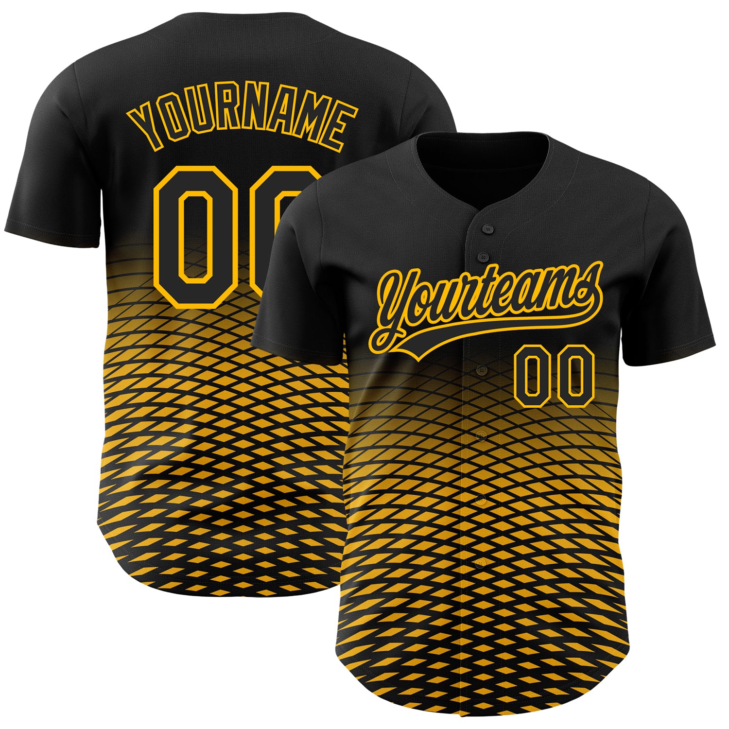 Custom Name and Number Personalized Baseball Jersey with Black Gold 3D Pattern and Gradient Lines Personalized Black Gold