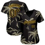 Personalized Hawaii Palm Trees Sailboat Black Gold 3D Pattern Baseball Jersey Custom Name & Number Personalized Black Gold