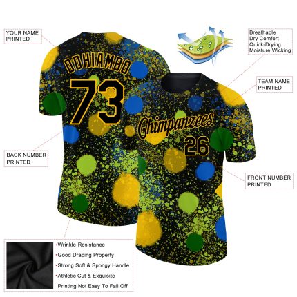 Black Gold 3D Pattern Holi Festival T-Shirt - Personalized Color Powder Performance Tee Personalized Black Gold 3D Pattern