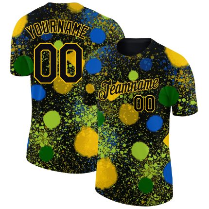 Black Gold 3D Pattern Holi Festival T-Shirt - Personalized Color Powder Performance Tee Personalized Black Gold 3D Pattern