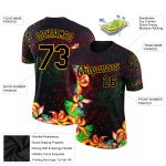 Personalized Holi Festival Color Powder T-Shirt with Custom Name and Number - Black Gold 3D Pattern Design Personalized Black