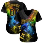 Personalized Psychedelic Colors Black Gold 3D Music Festival Guitar Authentic Baseball Jersey Custom Name & Number Personalized