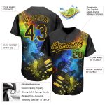 Personalized Psychedelic Colors Black Gold 3D Music Festival Guitar Authentic Baseball Jersey Custom Name & Number Personalized