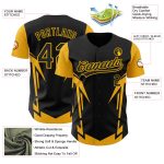 Custom 3D Pattern Baseball Jersey with Personalized Name and Number - Black Gold Design, Sharp Edges, Authentic Team Jersey