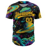 Custom Astronaut Theme Black Gold 3D Baseball Jersey with Planets Stars - Personalized Team Name and Number Personalized