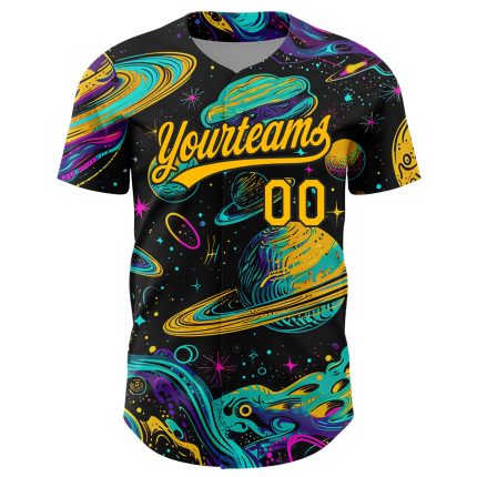 Custom Astronaut Theme Black Gold 3D Baseball Jersey with Planets Stars - Personalized Team Name and Number Personalized