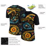 Custom Name and Number Floral Design Performance T-Shirt in Black Gold 3D Pattern, Personalized Team Apparel Personalized
