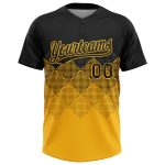 Custom Name and Number Unisex Softball Jersey with Personalized Black Gold 3D Pattern Gradient Square Shapes - Two-Button Design