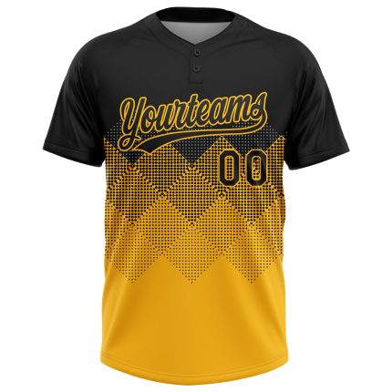 Custom Name and Number Unisex Softball Jersey with Personalized Black Gold 3D Pattern Gradient Square Shapes - Two-Button Design