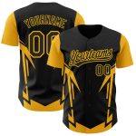 Personalized Black Gold 3D Baseball Jersey with Sharp Edges for Custom Style Personalized Black Gold 3D Side Sharp Edges