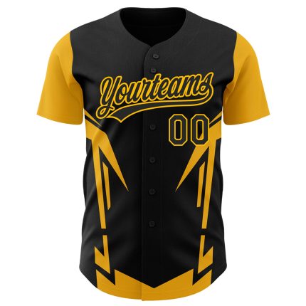 Personalized Black Gold 3D Baseball Jersey with Sharp Edges for Custom Style Personalized Black Gold 3D Side Sharp Edges