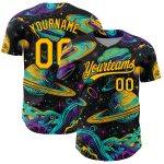 Personalized 3D Space Planets Stars Black Gold Baseball Jersey Personalized Black Gold 3D Space Planets And Stars Baseball