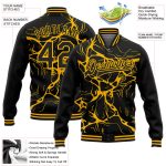 Personalized Varsity Letterman Jacket with Custom Name and Number - Black Gold Abstract 3D Pattern Bomber Design Personalized
