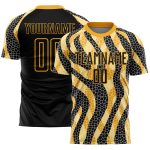 Custom Black Gold Animal Print Soccer Uniform Jersey for Kids and Adults Personalized Black Gold Animal Print Sublimation