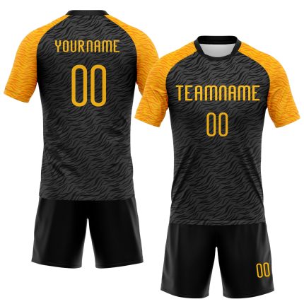 Personalized Animal Print Volleyball Jersey - Black Gold Sublimation Uniform Personalized Black Gold Animal Print Sublimation