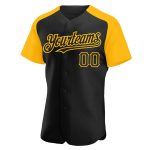 Custom Name and Number Personalized Black Gold Baseball Jersey Raglan Sleeves - Authentic Team Apparel Personalized Black