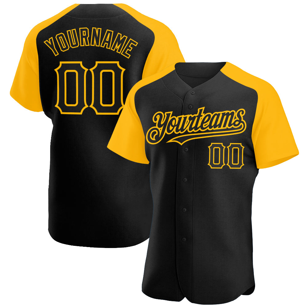 Custom Name and Number Personalized Black Gold Baseball Jersey Raglan Sleeves - Authentic Team Apparel Personalized Black