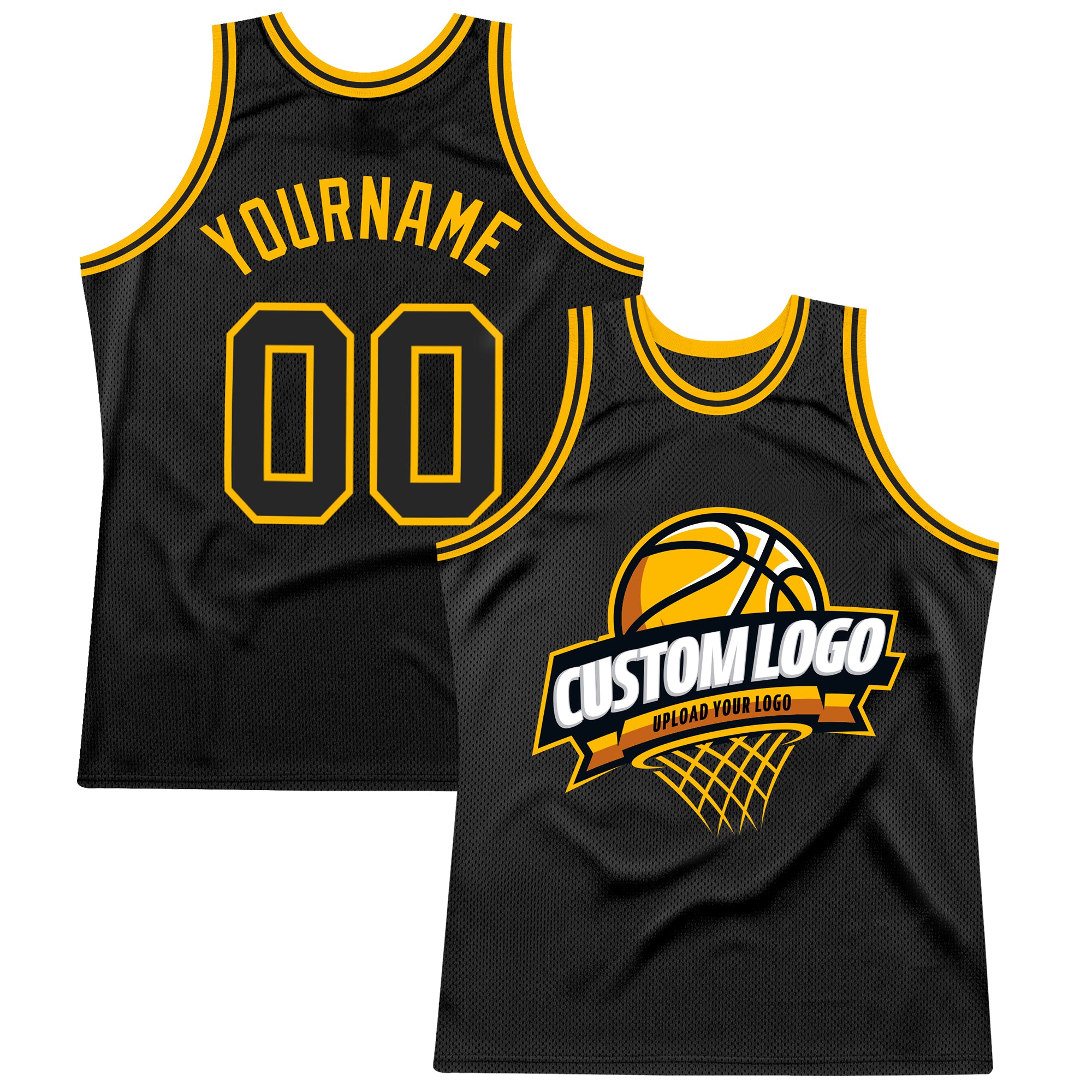 Personalized Black Gold Basketball Jersey - Authentic Throwback Design Personalized Black Gold Authentic Throwback Basketball