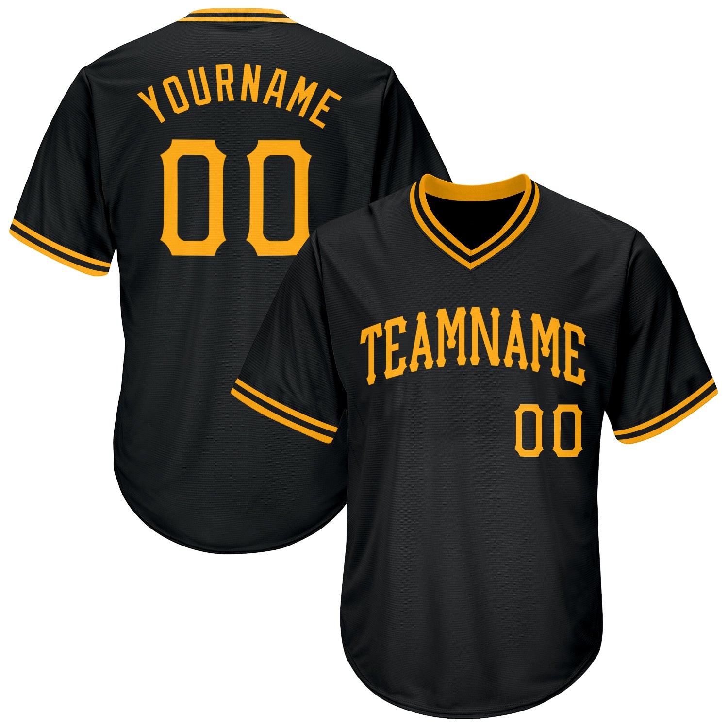 Custom Name Number Black Gold Throwback Rib-Knit Baseball Jersey Shirt - Personalized Team Apparel Personalized Black Gold