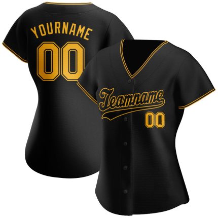 Custom Black Gold-Black Baseball Jersey with Personalized Name and Number - Authentic Team Apparel Personalized Black Gold-Black