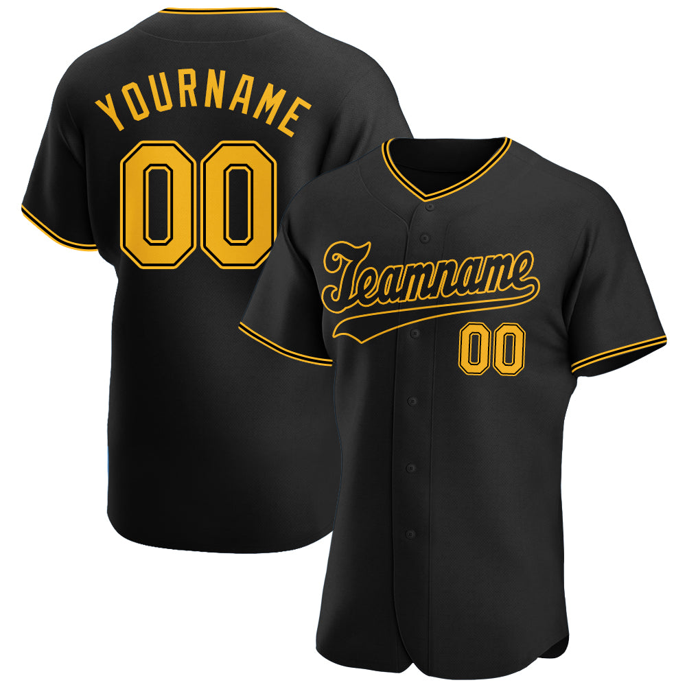 Custom Black Gold-Black Baseball Jersey with Personalized Name and Number - Authentic Team Apparel Personalized Black Gold-Black