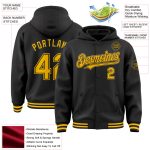 Personalized Gold Black Bomber Hoodie Jacket Full-Snap Varsity Letterman Personalized Black Gold Bomber Full-Snap Varsity