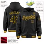 Custom Black Gold Varsity Bomber Hoodie Jacket with Name and Number - Personalized Full-Snap Letterman Style Personalized