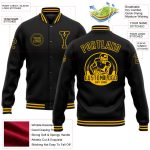 Personalized Black Gold Varsity Letterman Jacket Full-Snap Bomber 2 Personalized Black Gold Bomber Full-Snap Varsity Letterman