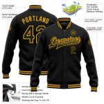 Personalized Black Gold Varsity Letterman Jacket Full-Snap Bomber for Men Personalized Black Gold Bomber Full-Snap Varsity