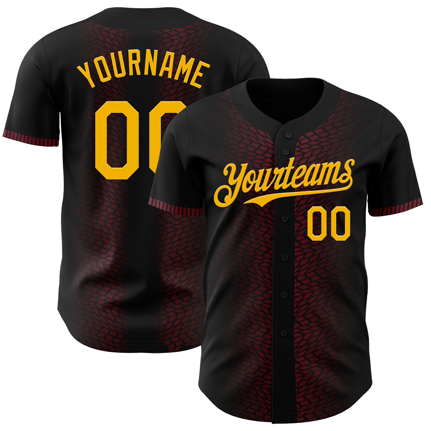 Custom Name and Number Black Gold-Burgundy 3D Geometric Baseball Jersey - Personalized Team Apparel Personalized Black Gold-Burgundy