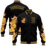 Personalized Samurai 3D Bomber Jacket in Black and Gold - Full-Snap Varsity Letterman Style Personalized Black Gold Courage