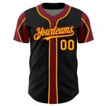 Custom Baseball Jersey with Personalized Team Name and Number in Black Gold-Crimson - 3 Colors and Arm Shapes Personalized