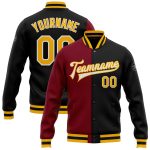 Personalized Gold Crimson Black Bomber Varsity Letterman Jacket Full-Snap Fashion Personalized Black Gold-Crimson Bomber