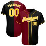 Custom Black Gold and Crimson Fashion Baseball Jersey for Men and Women Personalized Black Gold-Crimson Split Fashion Baseball