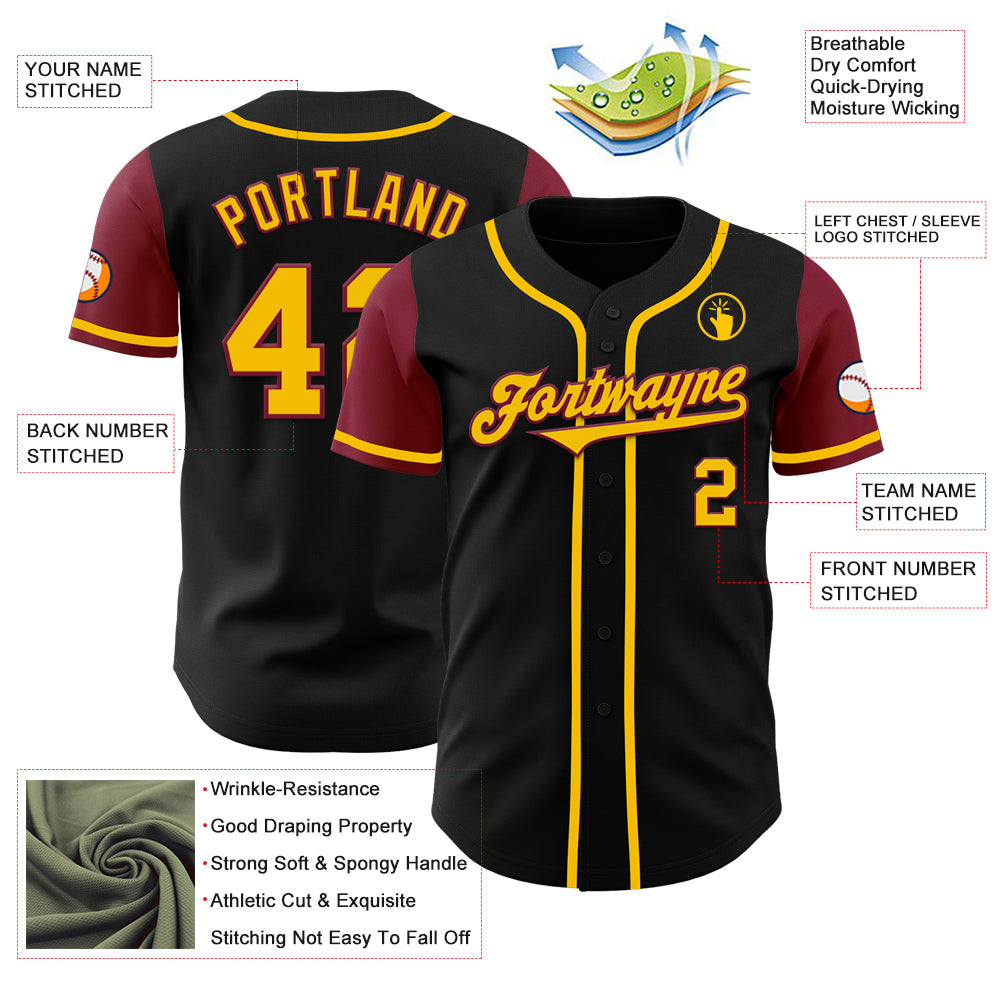 Personalized Black Gold-Crimson Two Tone Baseball Jersey Personalized Black and Gold Two-Tone Baseball Jersey - Custom Crimson Sports Apparel Personalized Black Gold-Crimson Two - Image 3