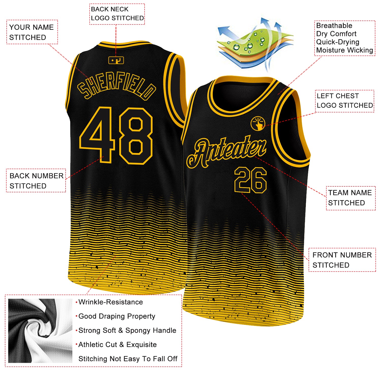 Personalized Black Gold Fade Fashion City Edition Basketball Jersey Personalized Black Gold Fade Basketball Jersey - Fashion City Edition Personalized Black Gold Fade Fashion City Edition Basketball - Image 2