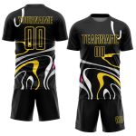 Personalized Black Gold Fluid Shapes Soccer Jersey Uniform for Sublimation Printing Personalized Black Gold Fluid Shapes