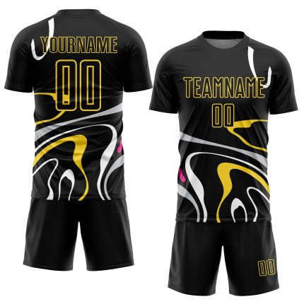 Personalized Black Gold Fluid Shapes Soccer Jersey Uniform for Sublimation Printing Personalized Black Gold Fluid Shapes