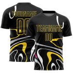 Personalized Black Gold Fluid Shapes Soccer Jersey Uniform for Sublimation Printing Personalized Black Gold Fluid Shapes