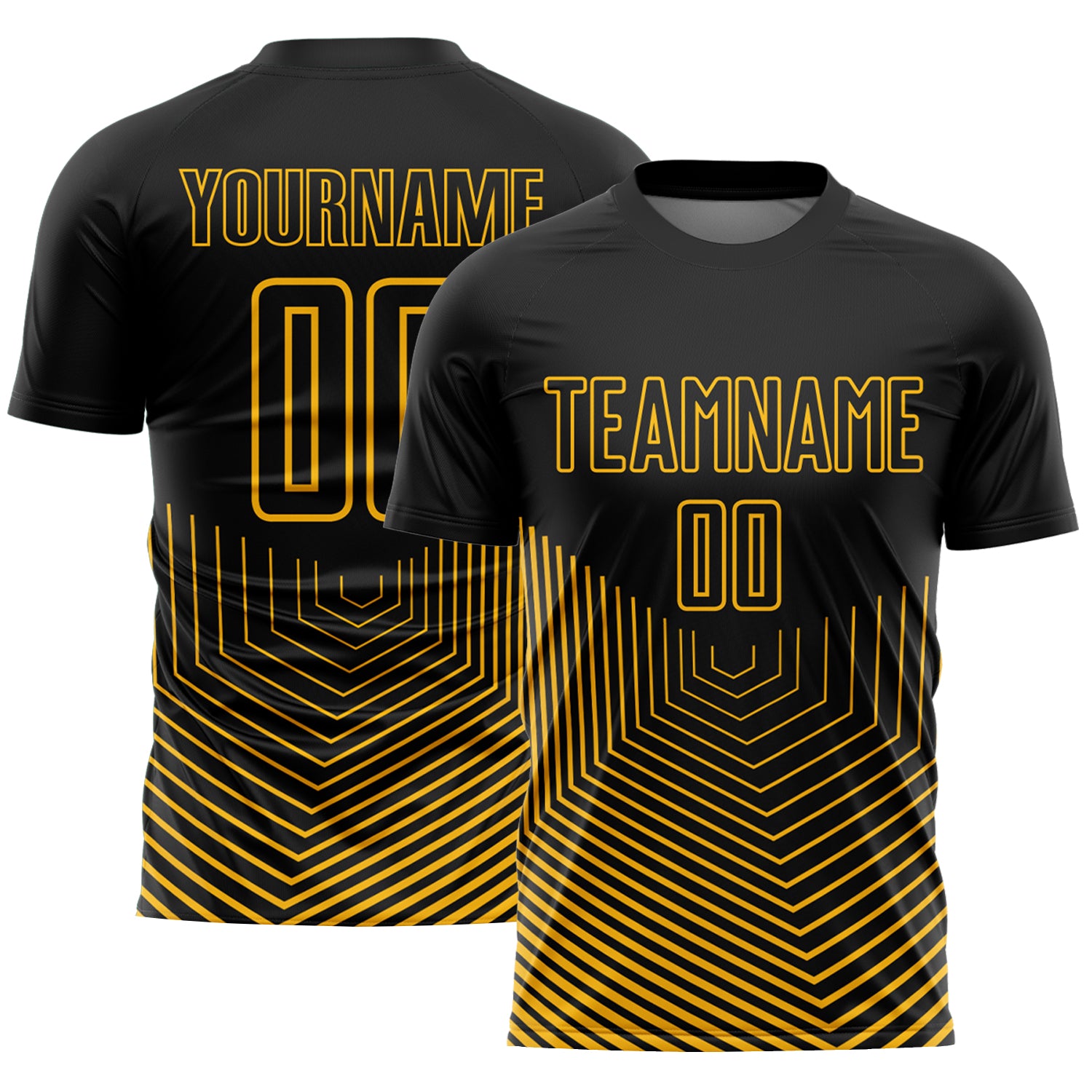 Custom Name Number Soccer Jersey Personalized Black Gold Geometric Lines Sublimation Team Uniform Personalized Black Gold