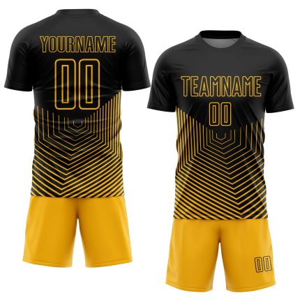 Personalized Black and Gold Geometric Lines Soccer Jersey Uniform for Adults Personalized Black Gold Geometric Lines Sublimation