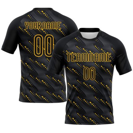 Custom Black Gold Geometric Volleyball Jersey Uniform - Sublimation Design Personalized Black Gold Geometric Shape Sublimation
