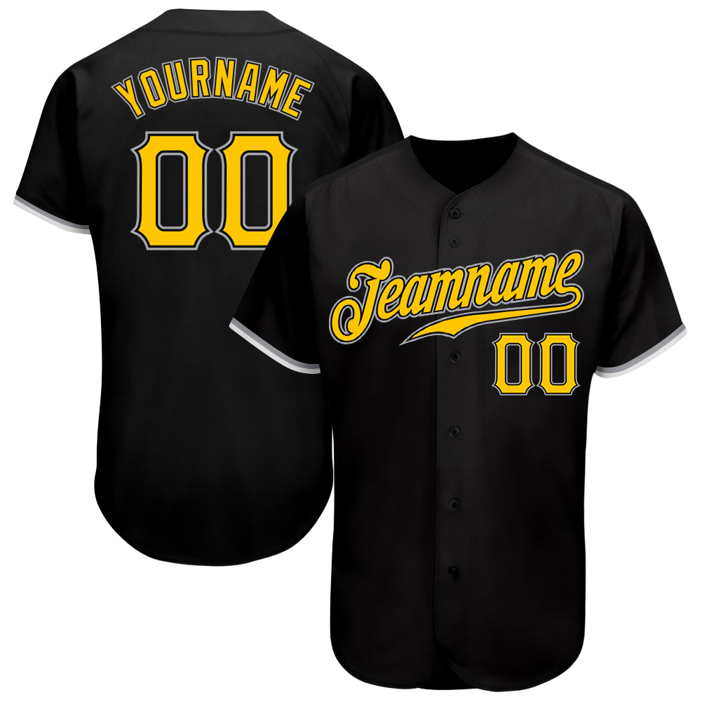 Custom Name and Number Personalized Black Gold-Gray Baseball Jersey Authentic Team Apparel Personalized Black Gold-Gray Authentic