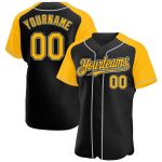Custom Name and Number Black Gold-Gray Baseball Jersey Authentic Raglan Sleeves Personalized for Team Personalized Black