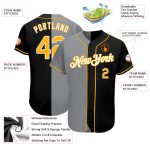 Custom Name Number Black Gold-Gray Fashion Baseball Jersey - Personalized Authentic Split Team Jersey Personalized Black