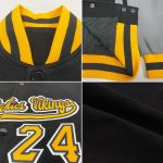 Personalized Two-Tone Black Gold-Gray Varsity Letterman Bomber Jacket Full-Snap Personalized Black Gold-Gray Bomber Full-Snap